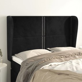vidaXL Cabeceira de cama c/ abas veludo 147x23x118/128 cm preto