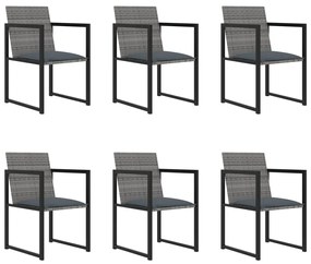 7 pcs conjunto jantar exterior com almofadões vime PE cinzento