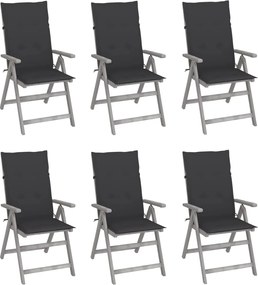 vidaXL Cadeiras jardim reclináveis c/ almofadões 6 pcs acácia maciça