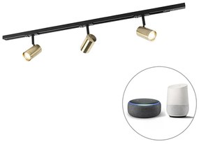 LED Sistema trilho inteligente preto com 3 luzes monofásicas douradas incl. Wifi GU10- Jeana Moderno