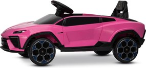 Carro elétrico para crianças Lamborghini Lanzador 12V com licença, bateria de lítio, luzes LED, controle remoto Rosa