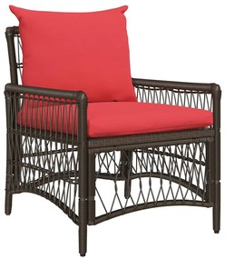 Cadeira Jardim com Almofadas Castanhas 60x70x78 cm Rattan Poliéster