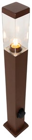 Candeeiro de exterior castanho ferrugem 80 cm com tomada IP44 - Malios Design,Moderno