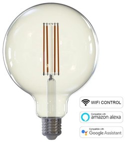 Lâmpada LED SMART WI-FI Globe G125 transparente com filamento 7W E27 regulável 2700K