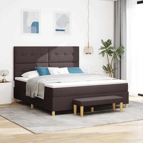 Cama Box Spring vidaXL com Colchão e Banco Castanho Escuro 180x200 cm Tecido