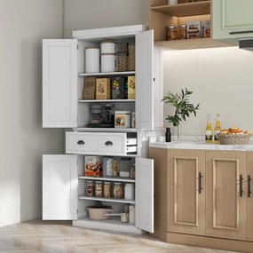 Armário de cozinha tipo aparador com várias opções de arrumação, prateleiras ajustáveis, 4 portas e gaveta grande, 76,2 x 40,2 x 183 cm, branco