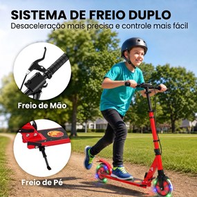 Trotinete Dobrável para Adolescentes e Adultos Rodas Luminosas Guiador Ajustável Travão Duplo Amortecimento Vermelho