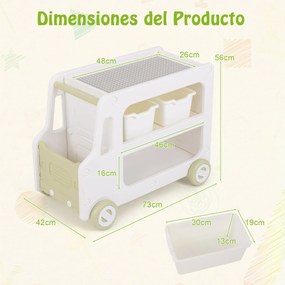 Armário de armazenamento para crianças em forma de carro 2 em 1 com moldura branco