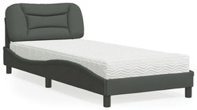vidaXL Cama com colchão 90x200 cm tecido cinzento-escuro