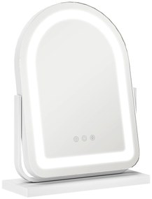 HOMCOM Espelho de Maquilhagem com Luz LED Giratório com 3 Modos de Iluminação Rotação Regulável de 360° e Função de Memória Branco | Aosom Portugal