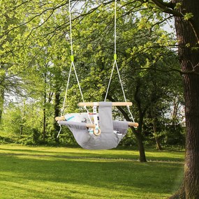 Baloiço para Bebé Baloiço de Madeira Infantil com Altura Ajustável Almofada Acolchoada e Cinto de Segurança para Interior e Exterior Carga Máxima 80kg