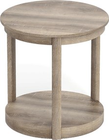 Mesa de centro redonda, mesa apoio, mesa cabeçeira 60,5 x 61 cm com 2 níveis em madeira de caucho Mesa auxiliar estilo rústico cinzento