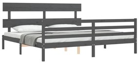 Estrutura de cama com cabeceira 200x200 cm madeira maciça cinza
