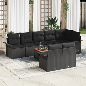 Conjunto de Sofá de Jardim vidaXL 9 Peças com Almofadas Preto Rattan P