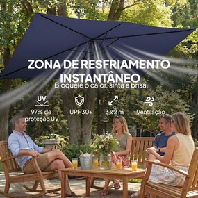 Guarda sol duplo Jardim com 24 Luzes LED Solares Cobertura Inclinável Poste Metálico 29x25 m Azul Escuro