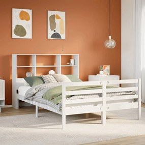 Cama com estante sem colchão 120x190 cm pinho maciço branco