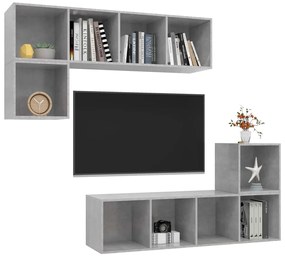 4 pcs conjunto de móveis de TV contraplacado cinzento cimento
