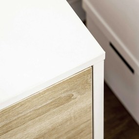 HOMCOM Móvel de TV com Gaveta 2 Portas e Prateleira Mesa de TV para Televisores de até 50 Polegadas Aparador de Sala de Estar 110x40x50cm Branco e Madeira