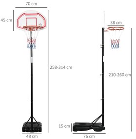 HOMCOM Tabela de Basquetebol para Exterior com Altura Ajustável 258x31