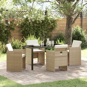 vidaXL Conjunto de Jantar de Jardim 5 Peças com Almofadas de Rattan Poliéster Bege