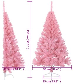 Meia árvore de Natal artificial com suporte 150 cm PVC rosa