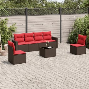 vidaXL 7 pcs conjunto de sofás jardim c/ almofadões vime PE castanho