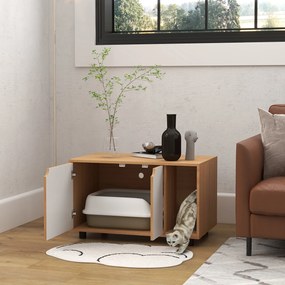 Móvel para areia de casa de banho para gatos com pés, 2 em 1 (CAIXA AREIA NÃO INCLUIDA), portas em estilo escandinavo, 80 x 48 x 48 cm, natural e bran