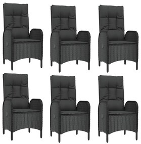 7 pcs conjunto jantar jardim c/ almofadões vime PE preto/cinza