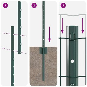 Cerca Euro com 5 Postes U Verde 1,2x10 m Aço