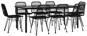 9 pcs conjunto de jantar para jardim vime PE preto