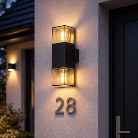 Candeeiro de parede exterior preto com abajur fumê 2-luzes IP44 - Dinamarca