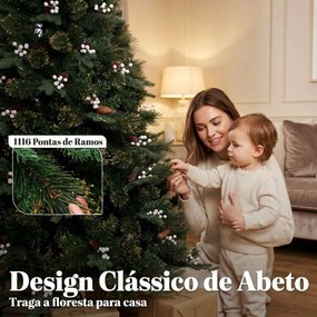 Árvore de Natal Artificial 220 cm com 1116 Ramos Base Metálica Dobrável Sistema com Dobradiças Realista e Frondosa Verde