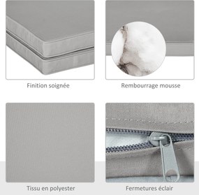 Conjunto de 2 almofadas para cadeiras e cadeirões de jardim; almofadas de assento com capas removíveis; enchimento de 5 cm; poliéster; cinzento claro