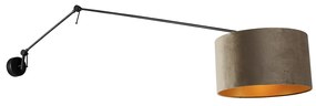 Candeeiro de parede preto com abajur em veludo taupe 35 cm ajustável - Blitz Moderno
