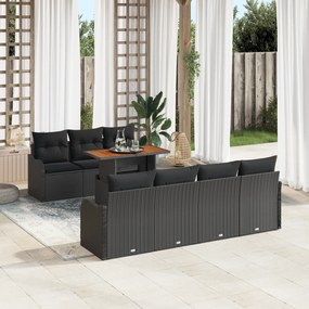 Conjunto de Sofás de Jardim de 8 Peças com Almofadas Preto Vime Poliet