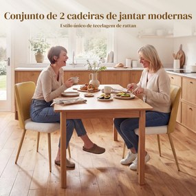 Conjunto de 2 Cadeiras de Cozinha (MESA NÃO INCLUIDA) com Encosto em PU Pernas de Aço e Assento Almofadado 47,5x57x84 cm Castanho e Bege