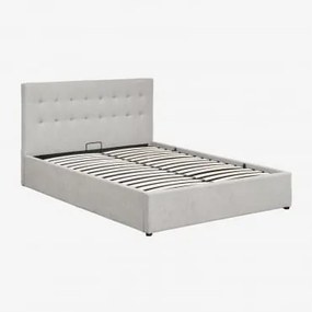 Cama Estofada Abiel Com Base De Armazenamento Dobrável Tecido Cinzento & 160 X 200 Cm - Sklum