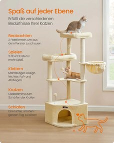 Arranhador para gatos com grande cavidade e várias áreas para brincar e descansar 48,5 x 48,5 x 140,7 cm Bege
