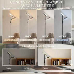 Candeeiro de pé LED de 42 W com regulação de intensidade, 2700 K-6500 K, variação contínua de 4 cores, 4 modos de cena, comando à distância e controlo
