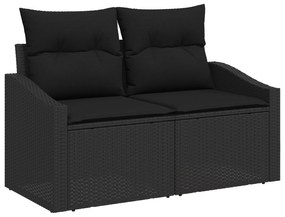 Conjunto de Sofás de Jardim de 8 peças com Almofadas Preto Polirattan