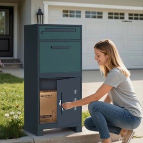 Caixa de correio 34 x 48 x 106 cm com compartimento para encomendas e fechadura de segurança na tampa para envios, cor antracite