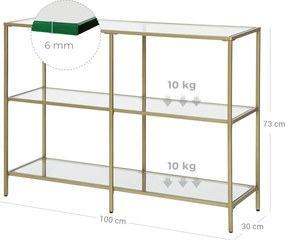 Mesa consola em vidro temperado 100 x 30 x 73 cm dourada