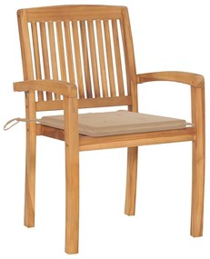 Cadeiras de jardim empiháveis c/ almofadões 4 pcs teca maciça