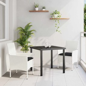vidaXL Conjunto de Jantar de Jardim 3 Peças com Almofadas Branco em Rattan Sintético
