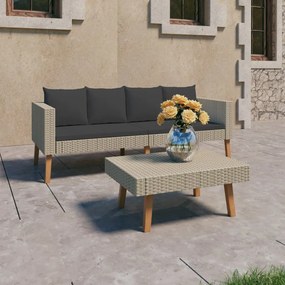vidaXL 2 pcs conjunto lounge de jardim c/ almofadões vime PE bege