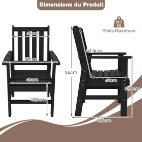 Cadeira de jantar para pátio, poltrona Adirondack de HDPE para todas as condições climáticas com assento curvo - cinza