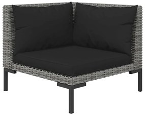 3 pcs conj. lounge jardim vime PE semicircular cinzento-escuro