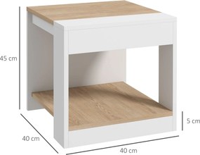 Conjunto de 2 mesas auxiliares (mesa de canto do sofá e mesa de cabeceira) 40 x 40 x 45 cm - branco e natural
