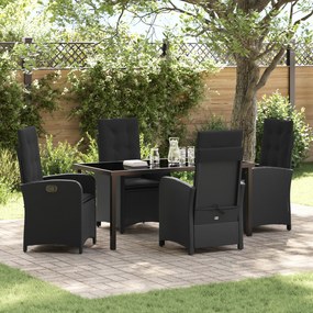 vidaXL Conjunto de Jantar de Jardim de 5 Peças com Almofadas Preto Rattan Poliéster