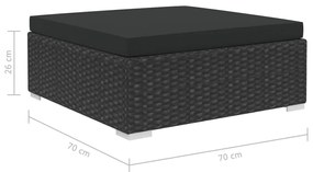 10 pcs conjunto lounge de jardim c/ almofadões vime PE preto